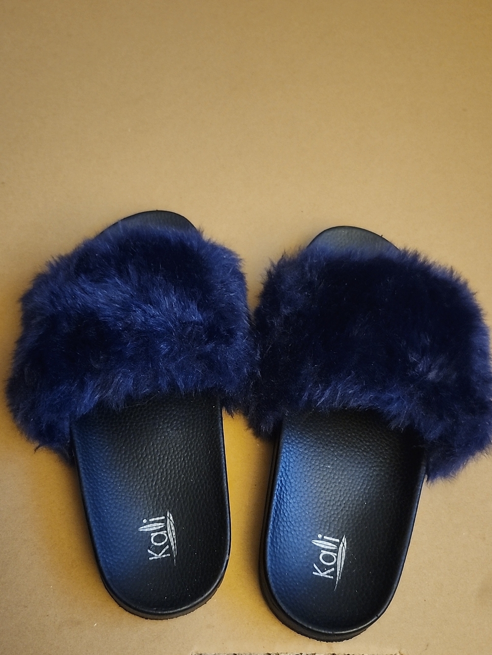 Navy Faux Fur Slide Sandals